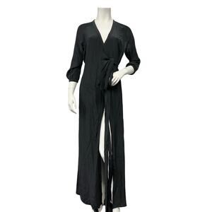 RHODE Resort 100% Silk Black Maxi Wrap Robe Dress Cover Up